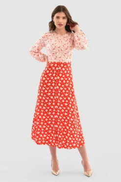 Closet London Blush Pink Heart PrintA-Line Midi Dress