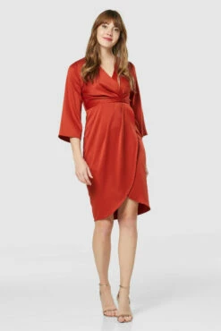 Closet London Rust Pleated Wrap Midi Dress -Closet London Popular Shop D7225 20211130 Closet 1591 15231.1639565284