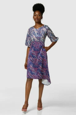 Closet London Navy Print Hanky Hem Dress