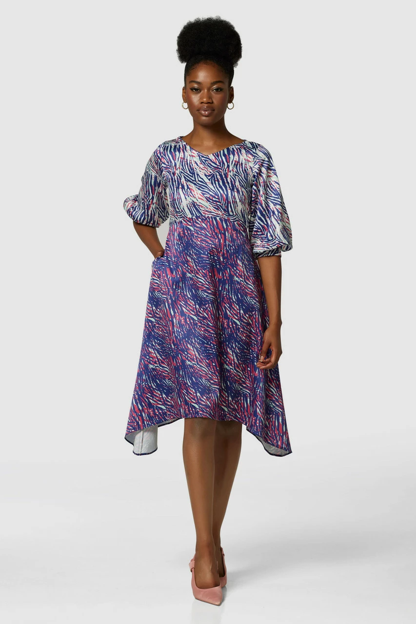 Closet London Navy Print Hanky Hem Dress 4 Closet London Navy Print Hanky Hem Dress - Image 2