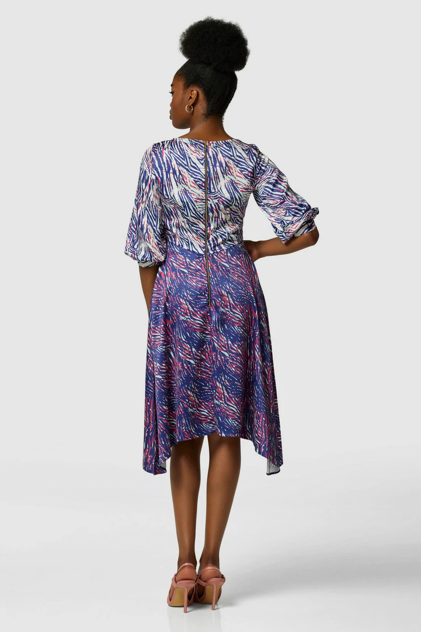 Closet London Navy Print Hanky Hem Dress 6 Closet London Navy Print Hanky Hem Dress - Image 4