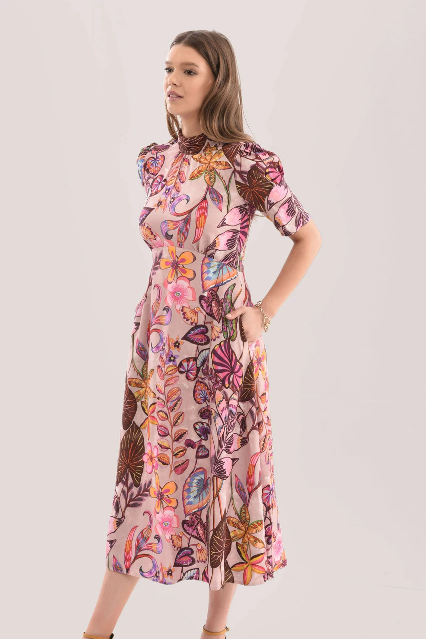 Closet London Pink Tie Back Print Midi Dress 5 Closet London Pink Tie Back Print Midi Dress - Image 3