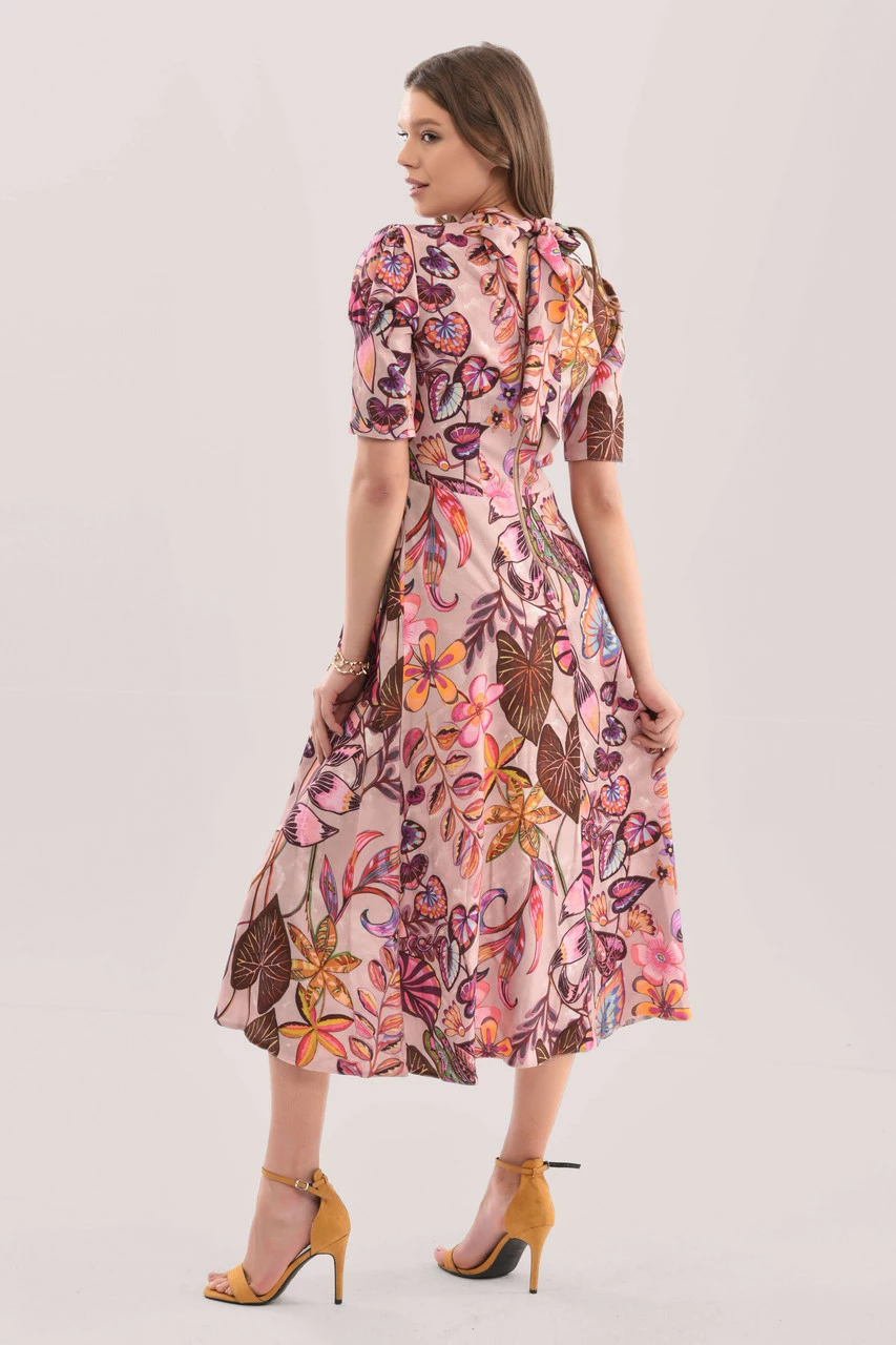 Closet London Pink Tie Back Print Midi Dress 7 Closet London Pink Tie Back Print Midi Dress - Image 5