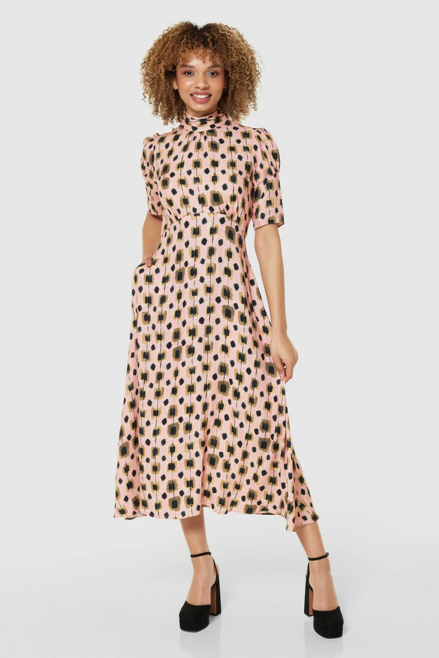 Closet London Peach Orange Tie Back Print Midi Dress 3 Closet London Peach Orange Tie Back Print Midi Dress