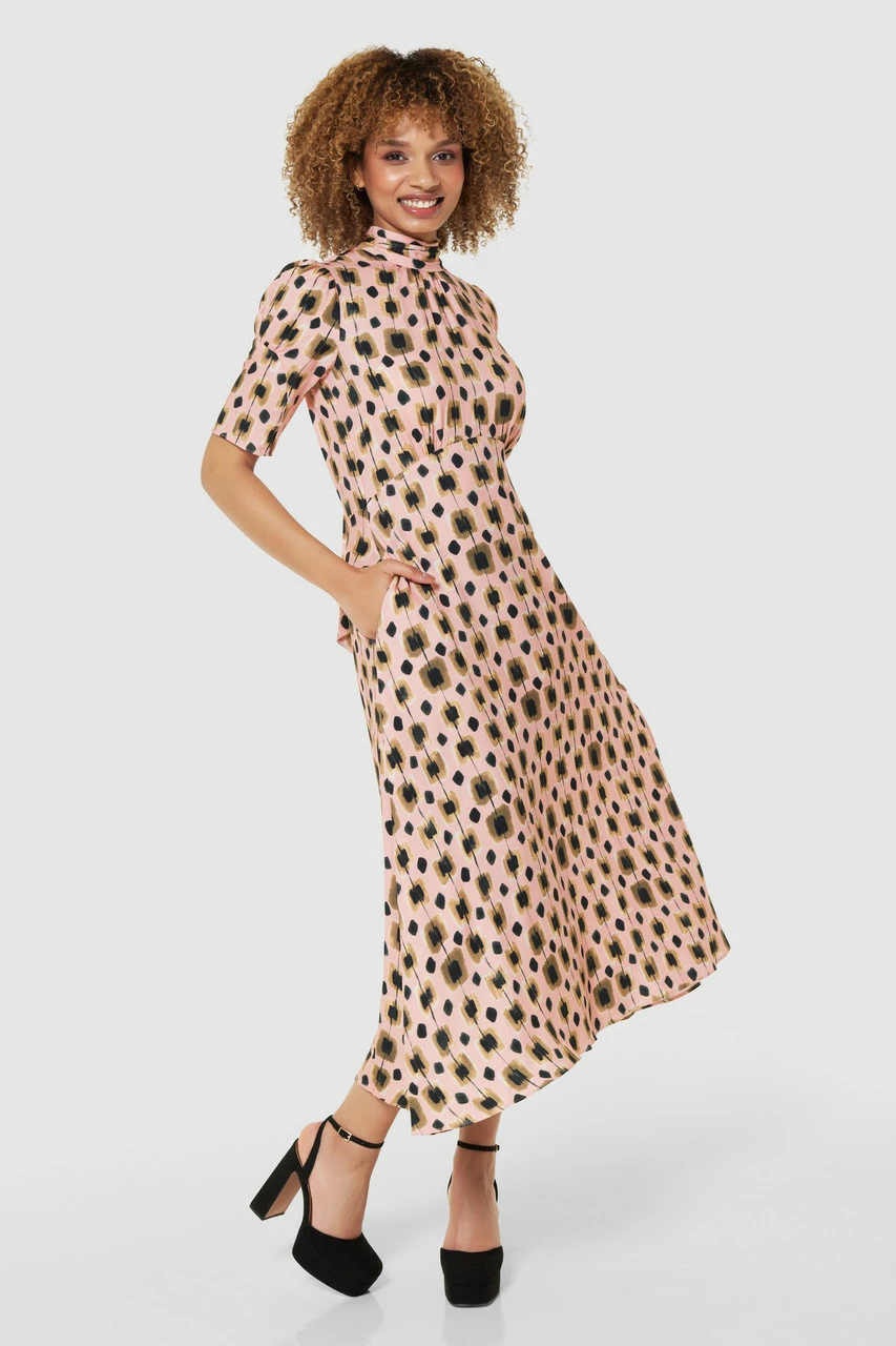 Closet London Peach Orange Tie Back Print Midi Dress 4 Closet London Peach Orange Tie Back Print Midi Dress - Image 2