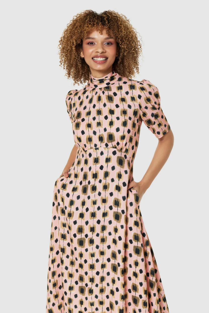 Closet London Peach Orange Tie Back Print Midi Dress 5 Closet London Peach Orange Tie Back Print Midi Dress - Image 3