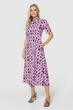 Closet London Purple Multi Tie Back Print Midi Dress -Closet London Popular Shop D7233 PURPLE 1424 32440.1678450048