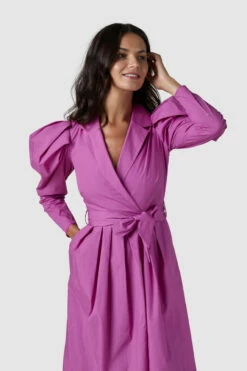 Closet London Pink Wrap A-Line Puff Sleeve Dress -Closet London Popular Shop D7416 210629 Closet London 2402 25049.1626352558