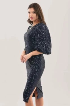 Closet London Navy Sequin Puff Sleeve Midi Dress -Closet London Popular Shop D7419 DSC 9881 08530.1633341036