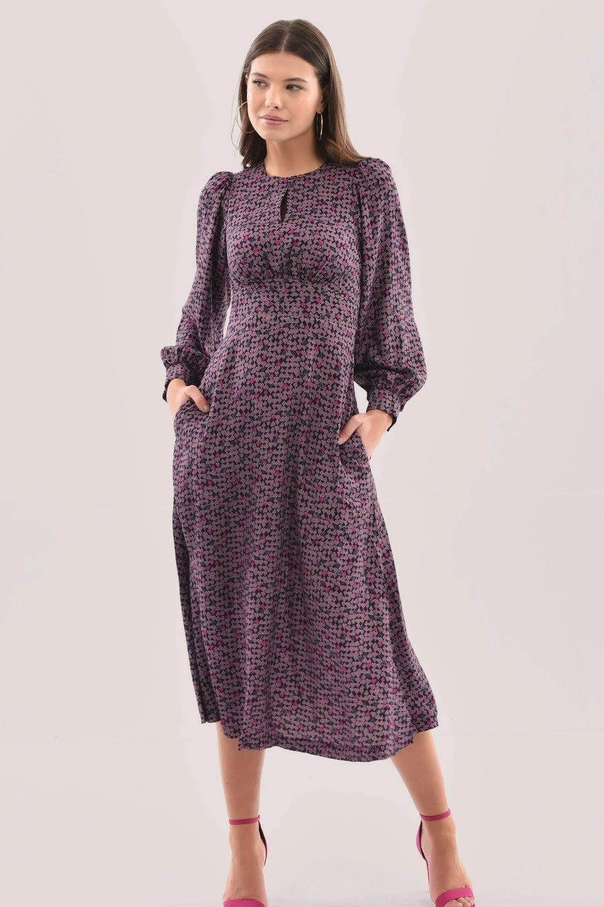 Closet London Purple Puff Sleeve Print Midi Dress 3 Closet London Purple Puff Sleeve Print Midi Dress