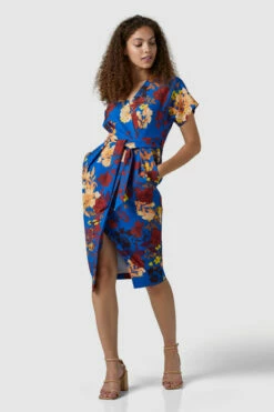 Closet London Blue Kimono Wrap Floral Print Dress -Closet London Popular Shop D7453 210629 Closet London 3495 96457.1626279602