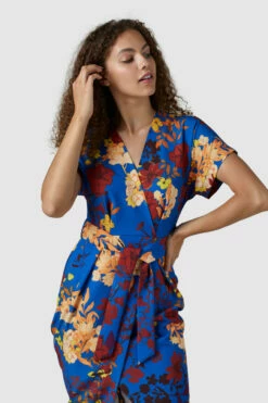 Closet London Blue Kimono Wrap Floral Print Dress -Closet London Popular Shop D7453 210629 Closet London 3506 11928.1626279602