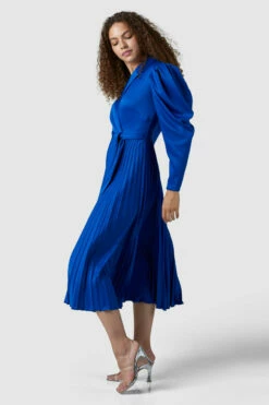 Closet London Blue Long Sleeve Pleated Wrap Midi Dress -Closet London Popular Shop D7460 BLUE 210629 Closet London 1260 78925.1626354777