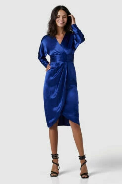 Closet London Navy KimonoWrap Midi Dress