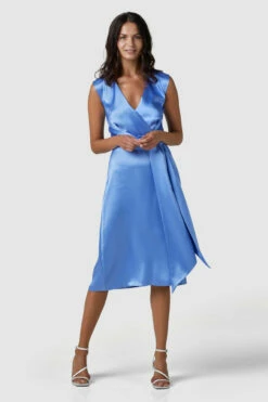 Closet London Blue Wrap A-Line Midi Dress
