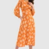Closet London Orange Print Puff Sleeve Midi Dress -Closet London Popular Shop D7508 Orange DSC 4721 15533.1649692990