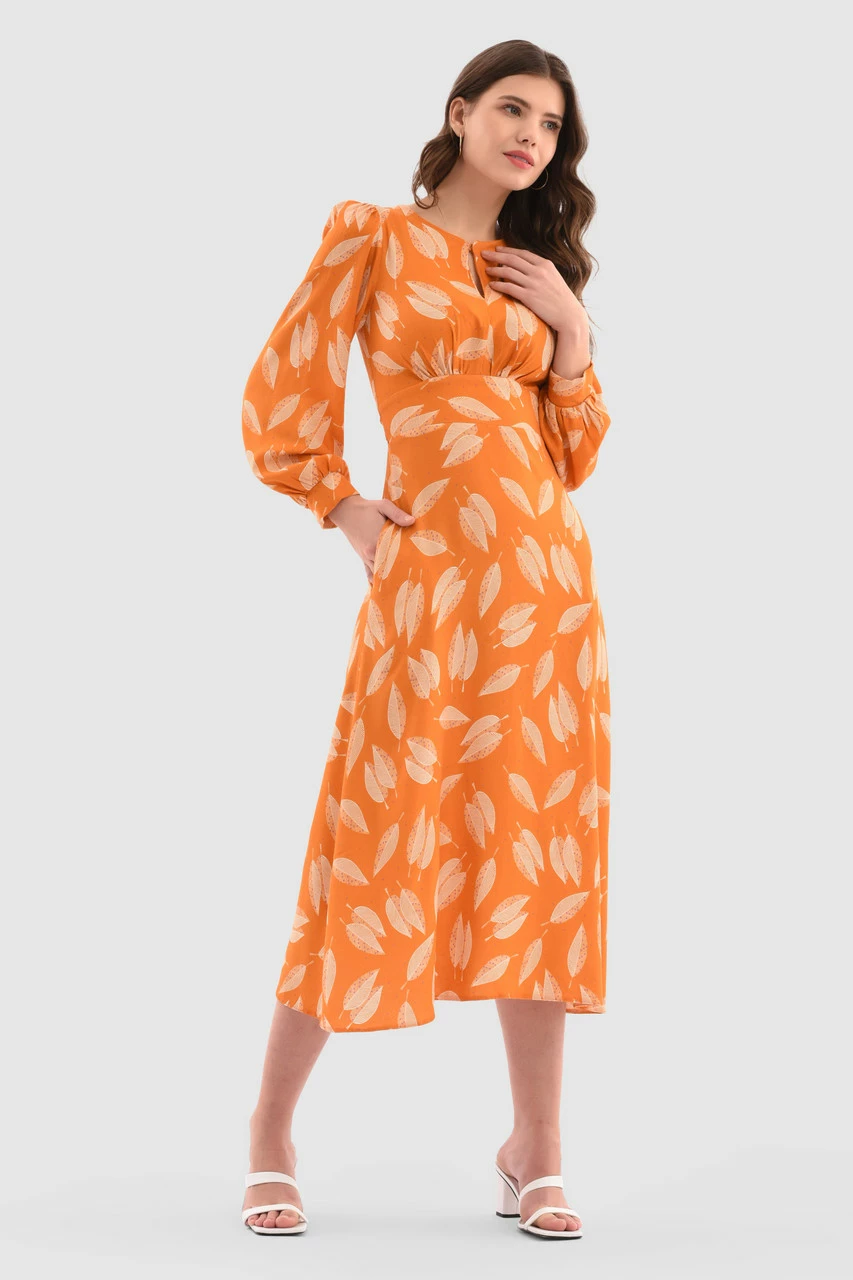 Closet London Orange Print Puff Sleeve Midi Dress 3 Closet London Orange Print Puff Sleeve Midi Dress
