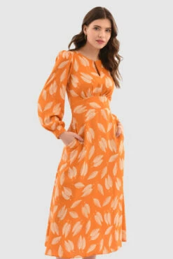 Closet London Orange Print Puff Sleeve Midi Dress 8 Closet London Orange Print Puff Sleeve Midi Dress -Closet London Popular Shop D7508 Orange DSC 4731 73057.1649692992
