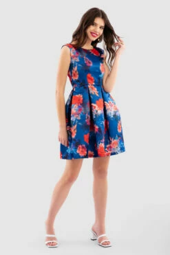 Closet London Blue Floral Print Pleated Skirt Dress -Closet London Popular Shop D7543 Blue DSC 7442 36351.1649763611