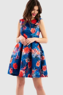 Closet London Blue Floral Print Pleated Skirt Dress -Closet London Popular Shop D7543 Blue DSC 7450 79628.1649763615