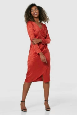 Closet London Rust Brown Pencil Drape Skirt MidiDress