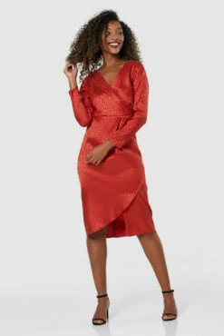 Closet London Rust Brown Pencil Drape Skirt MidiDress -Closet London Popular Shop D7555 20211130 Closet 1615 12799.1639565844