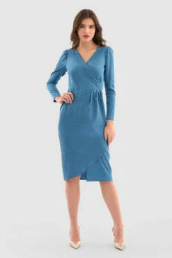 Closet London Blue Drape Skirt Pencil Midi Dress -Closet London Popular Shop D7555 Blue DSC 5467 35047.1649778079