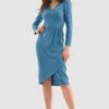 Closet London Blue Drape Skirt Pencil Midi Dress -Closet London Popular Shop D7555 Blue DSC 5478 66236.1649952930