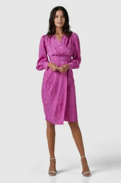 Closet London Pink Floral Jacquard Wrap Pencil Dress -Closet London Popular Shop D7561 PINK 210629 Closet London 1011 62741.1626360486