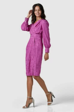 Closet London Pink Floral Jacquard Wrap Pencil Dress -Closet London Popular Shop D7561 PINK 210629 Closet London 1014 47947.1644425150