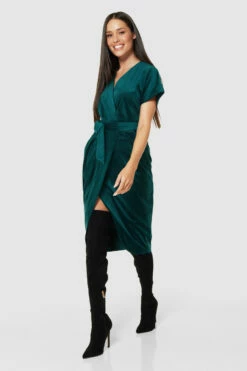 Closet London Green Kimono Wrap Over Velvet Dress -Closet London Popular Shop D7591 GREEN D3583 GREEN 71913 04046.1675337886