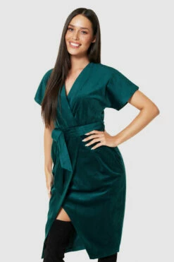 Closet London Green Kimono Wrap Over Velvet Dress -Closet London Popular Shop D7591 GREEN D3583 GREEN 71915 69851.1675337901