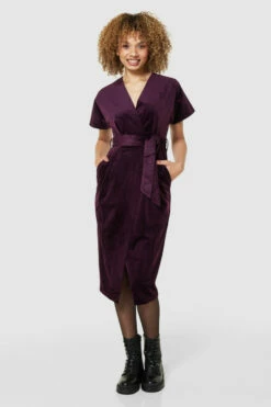 Closet London Burgundy Kimono Wrap Over Velvet Dress -Closet London Popular Shop D7591 PLUM 71776 62994.1675337562