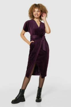 Closet London Burgundy Kimono Wrap Over Velvet Dress -Closet London Popular Shop D7591 PLUM 71781 57386.1675337502
