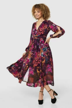 Closet London Maroon Floral Print Full Skirt Wrap Dress -Closet London Popular Shop D7606 MAROON 71093 75973.1675337053