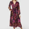 Closet London Maroon Floral Print Full Skirt Wrap Dress