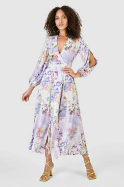 Closet London Purple Floral Print Full Skirt Wrap Dress -Closet London Popular Shop D7606 12 90196.1633697918
