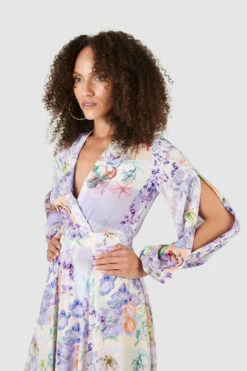 Closet London Purple Floral Print Full Skirt Wrap Dress -Closet London Popular Shop D7606 34 76054.1633697892
