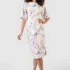 Closet London Ivory Floral Print Kimono Side Slit Midi Dress