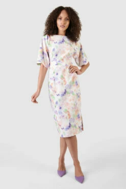 Closet London Ivory Floral Print Kimono Side Slit Midi Dress