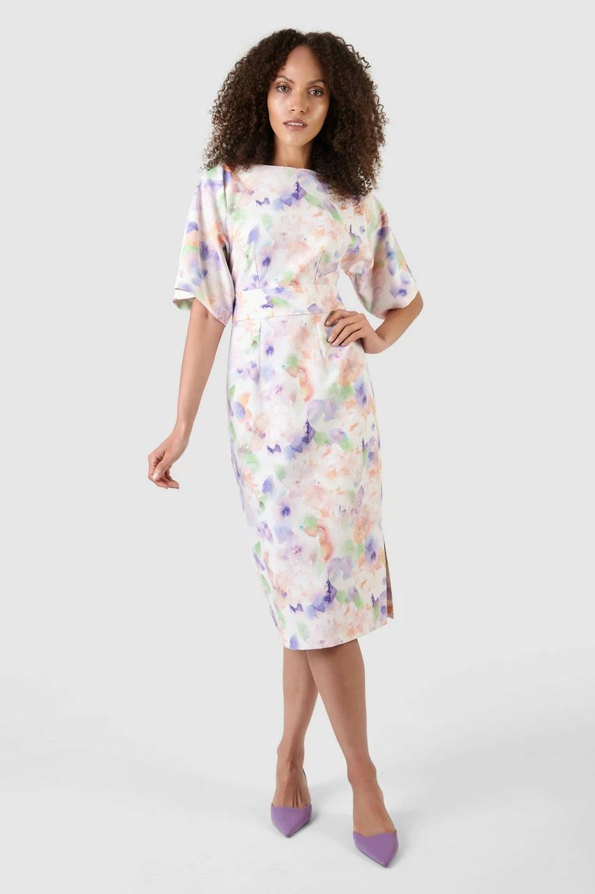 Closet London Ivory Floral Print Kimono Side Slit Midi Dress 3 Closet London Ivory Floral Print Kimono Side Slit Midi Dress
