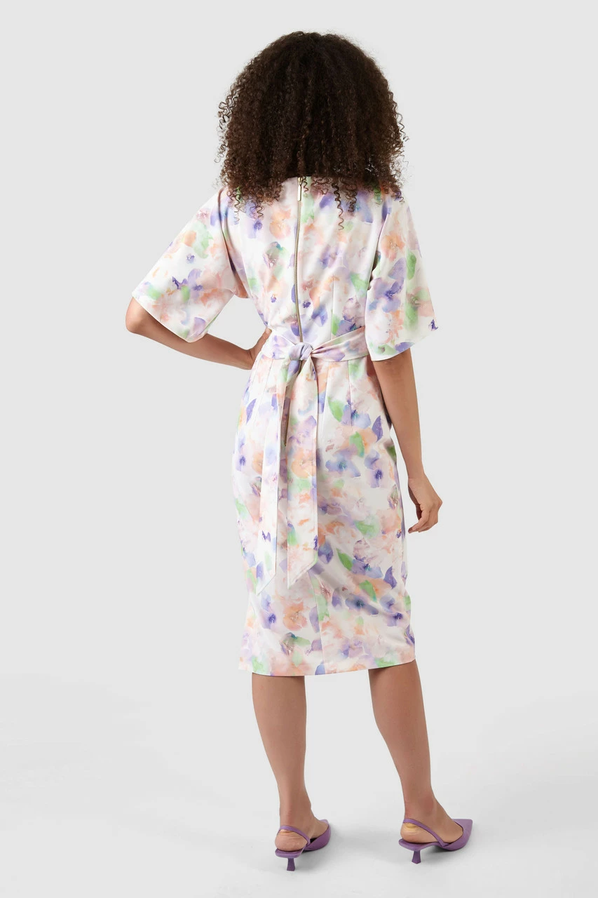 Closet London Ivory Floral Print Kimono Side Slit Midi Dress 6 Closet London Ivory Floral Print Kimono Side Slit Midi Dress - Image 4