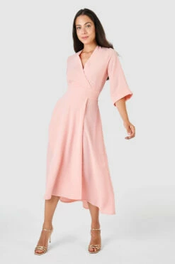 Closet London Blush Pink High-Low Wrap Midi Dress
