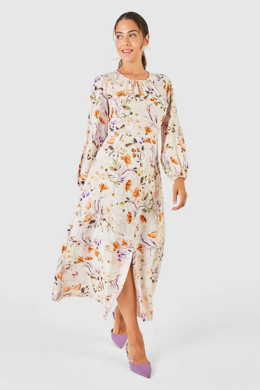Closet London Multi Floral Print Gathered Neck Midi Dress 3 Closet London Multi Floral Print Gathered Neck Midi Dress