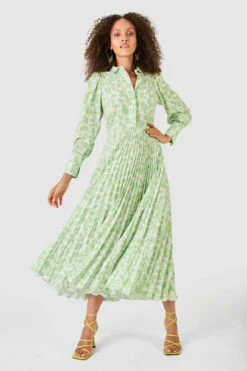 Closet London Lime Green Floral Print Pleated Shirt Dress -Closet London Popular Shop D7635 MG 5190 62751.1633701227