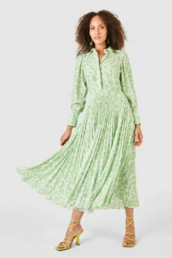 Closet London Lime Green Floral Print Pleated Shirt Dress -Closet London Popular Shop D7635 MG 5209 64240.1636980198