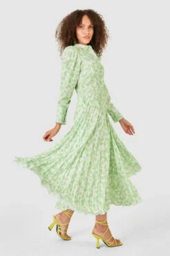 Closet London Lime Green Floral Print Pleated Shirt Dress -Closet London Popular Shop D7635 MG 5226 37682.1633701236