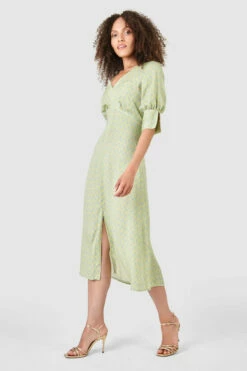 Closet London Lime Green Print A-Line Midi Dress -Closet London Popular Shop D7652 13 56477.1633702614
