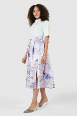 Closet London Lilac Purple Floral Print High Neck Full Skirt Dress -Closet London Popular Shop D7655 10 52340.1633703196