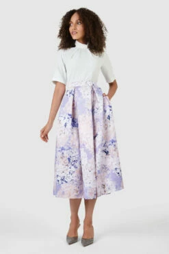 Closet London Lilac Purple Floral Print High Neck Full Skirt Dress -Closet London Popular Shop D7655 16 45004.1633702906